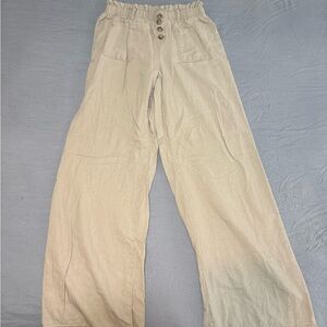 Beige High-Waisted Wide-Leg Beach Pants